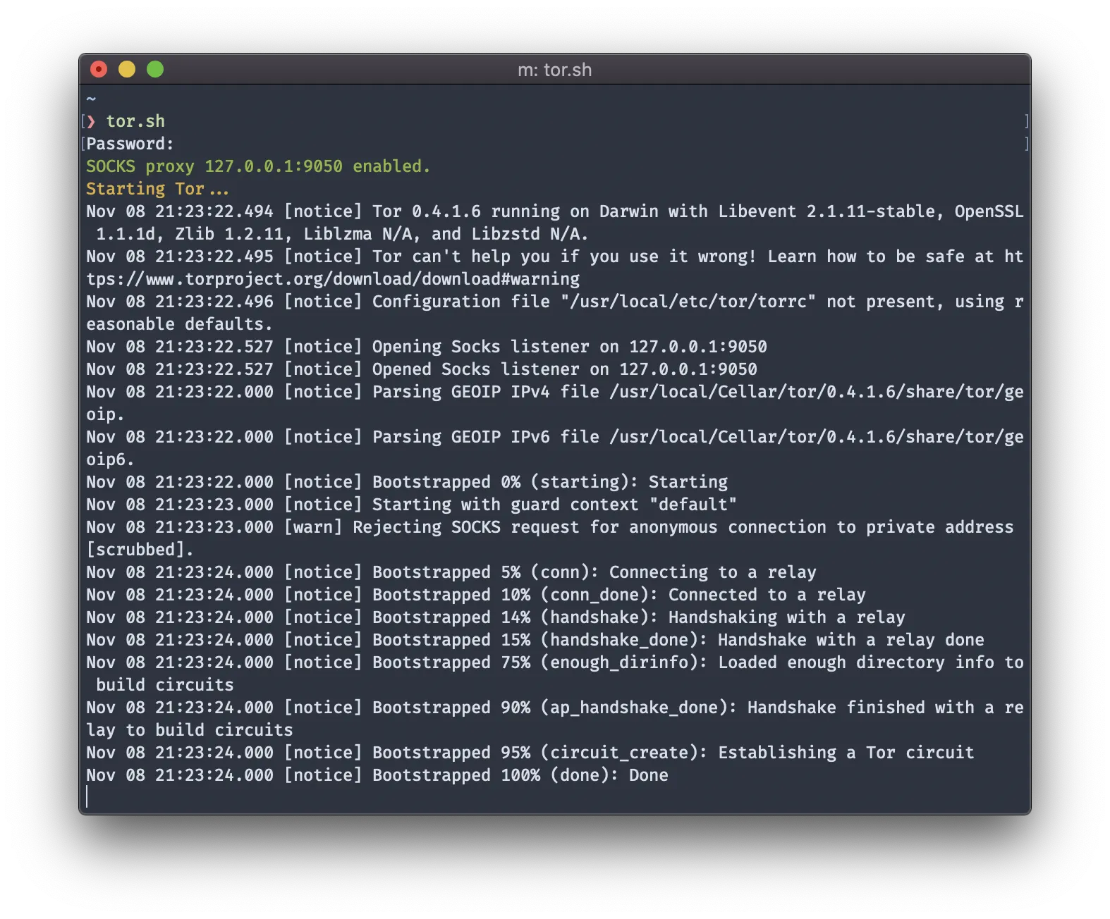 Tor running in Terminal